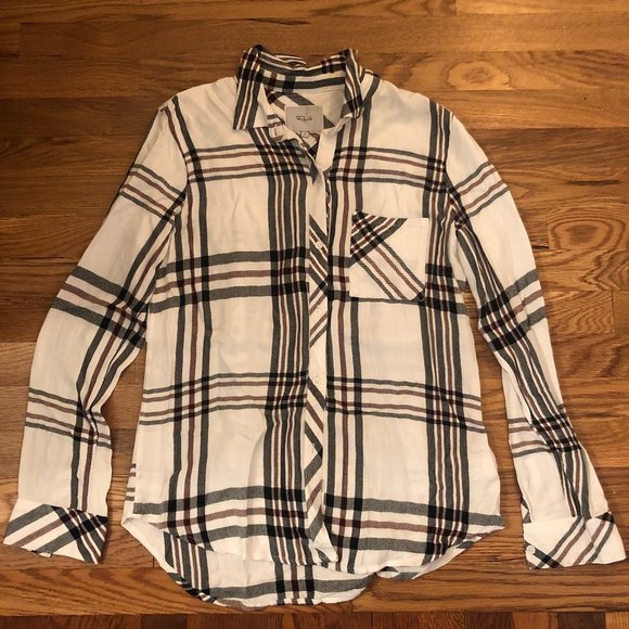 RAILS Plaid Button Down Top, Size Small, White Black & Burgundy - Picture 2 of 6